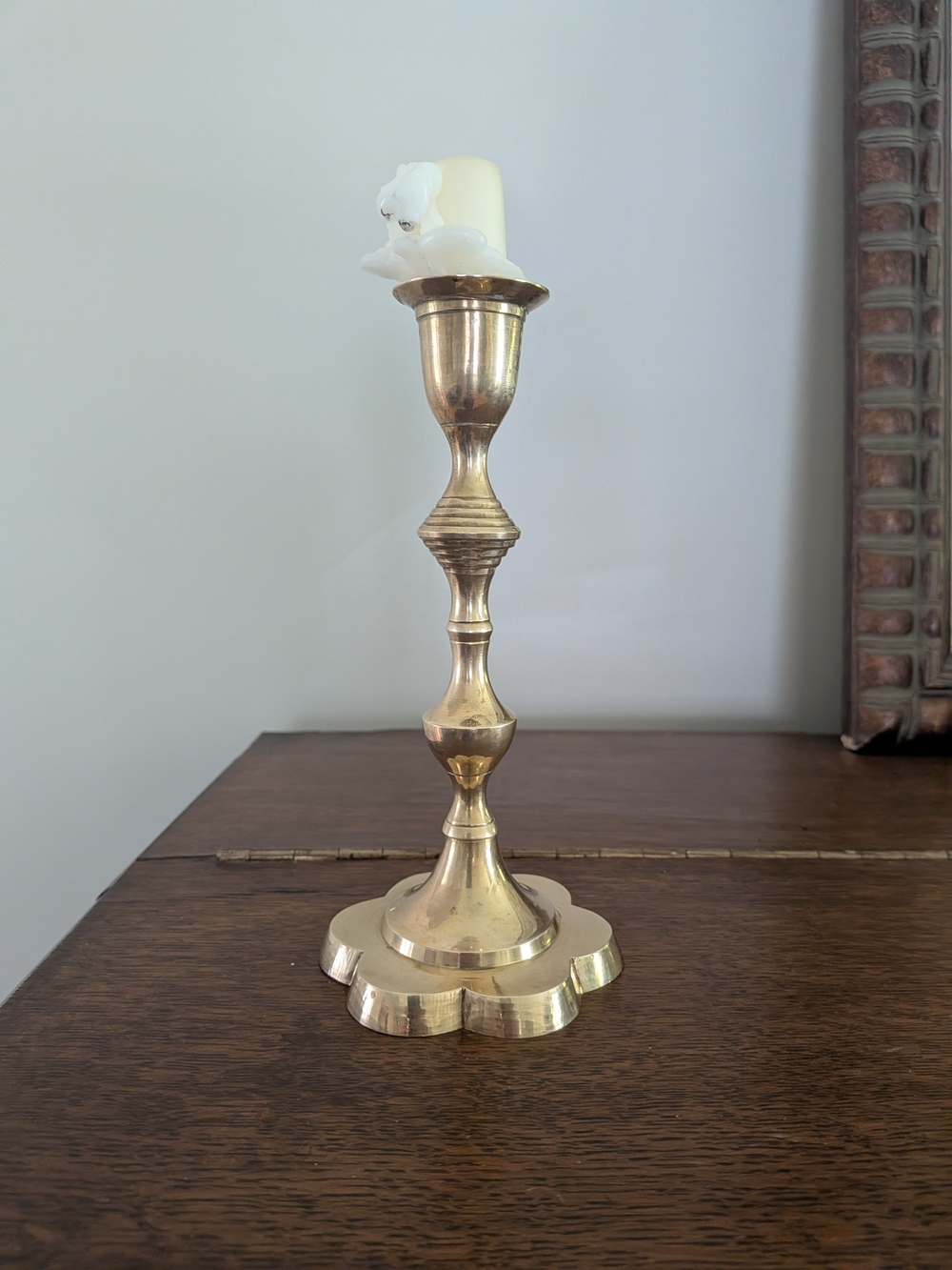 Brass Candlestick Holder Scalloped Petal Base Taper Pillar 8” Made In India